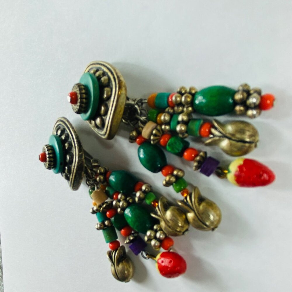 BOHO Clip On Earrings Dangles Multicolor Vintage Women Retro Jewelry Ethnic - Picture 12 of 16